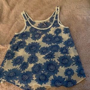 Mudd Brand Sheer Cream with Blue Sunflower Tank
